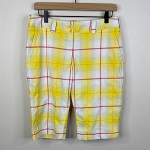 Nike Golf Bermuda Shorts Womens 6 Tour Performance Dri Fit Yellow Plaid